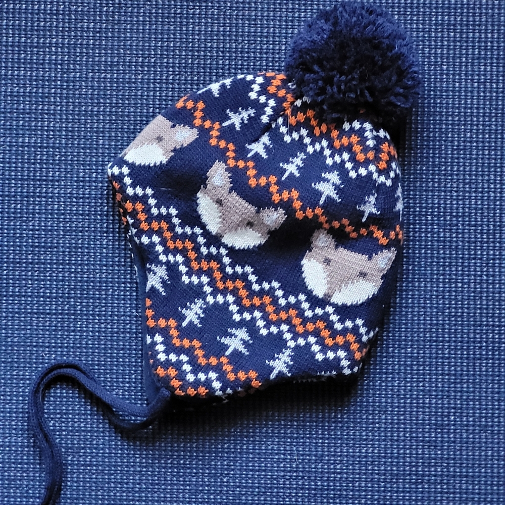 H&M Baby Knit Navy and Orange Patterned Hat